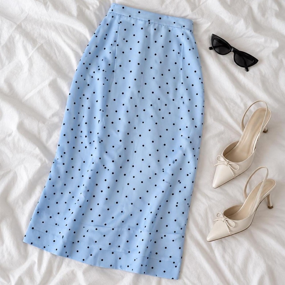 blue polka dot skirt  vintage 60s adolph schuman for lilli ann